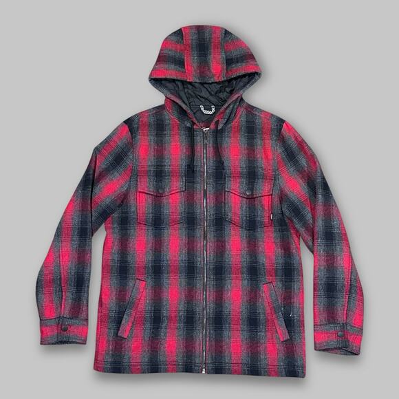 Vans Off The Wall Red & Black Plaid Quilted Hooded Jacket - Men’s Medium - Picture 1 of 5